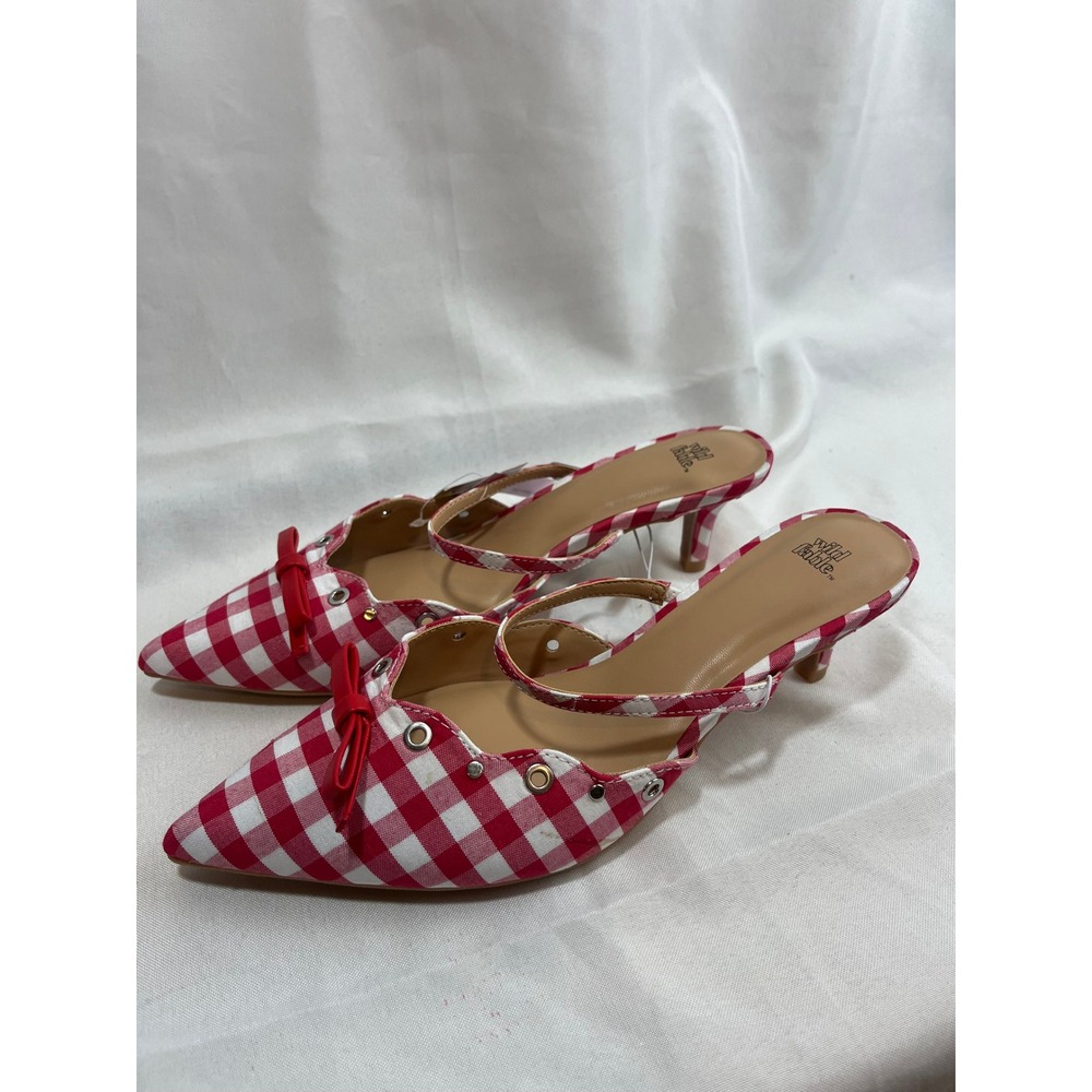 Wild Fable Red Gingham Pointed Toe Kitten Heel Mules Bow Detail Size 8.5 NEW - Picture 1 of 6